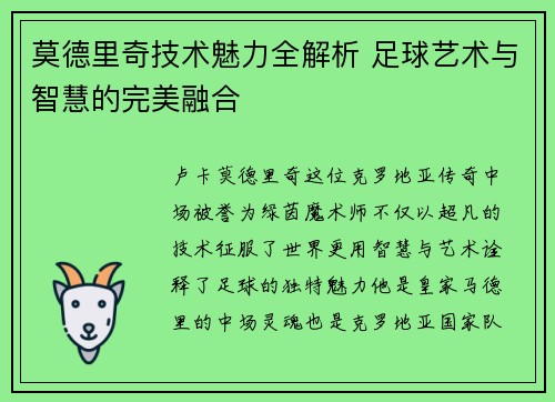 莫德里奇技术魅力全解析 足球艺术与智慧的完美融合